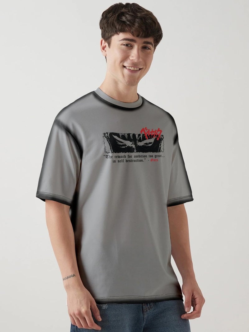 Crazymonk Berserk Guts Wrath Printed Anime Oversized T-Shirt - Steel Grey - XL - Image 3