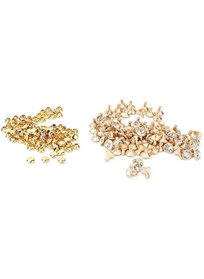 100pcs Rhinestone Rivets for Punk Rock DIY Clothing (8mm Tube Gold Edge + White) - Image 1