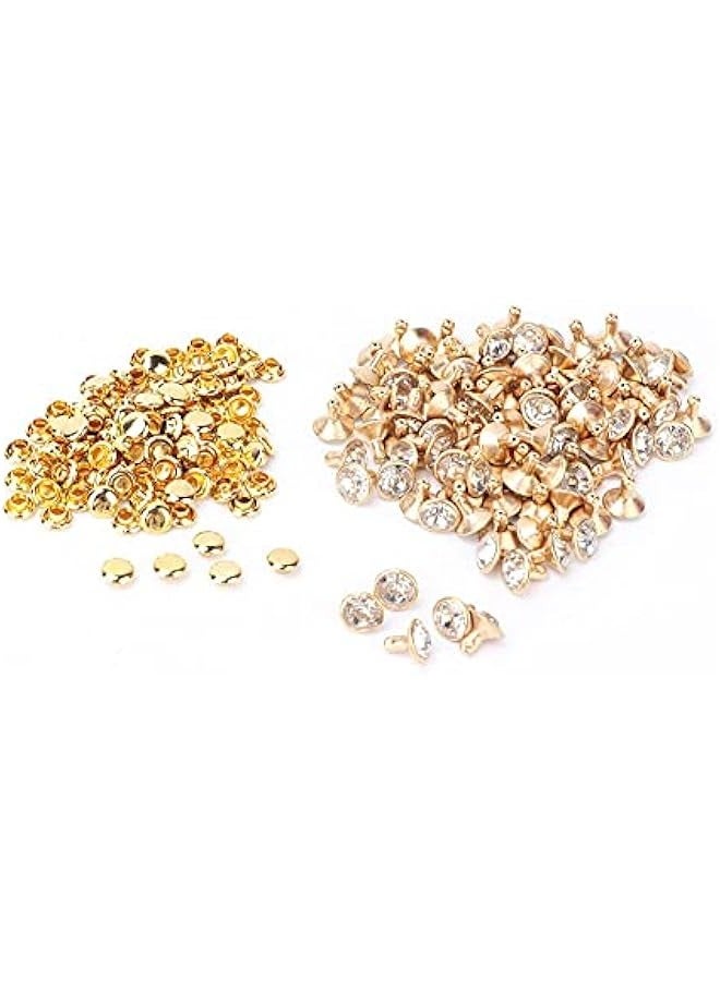 100pcs Rhinestone Rivets for Punk Rock DIY Clothing (8mm Tube Gold Edge + White) - Image 4