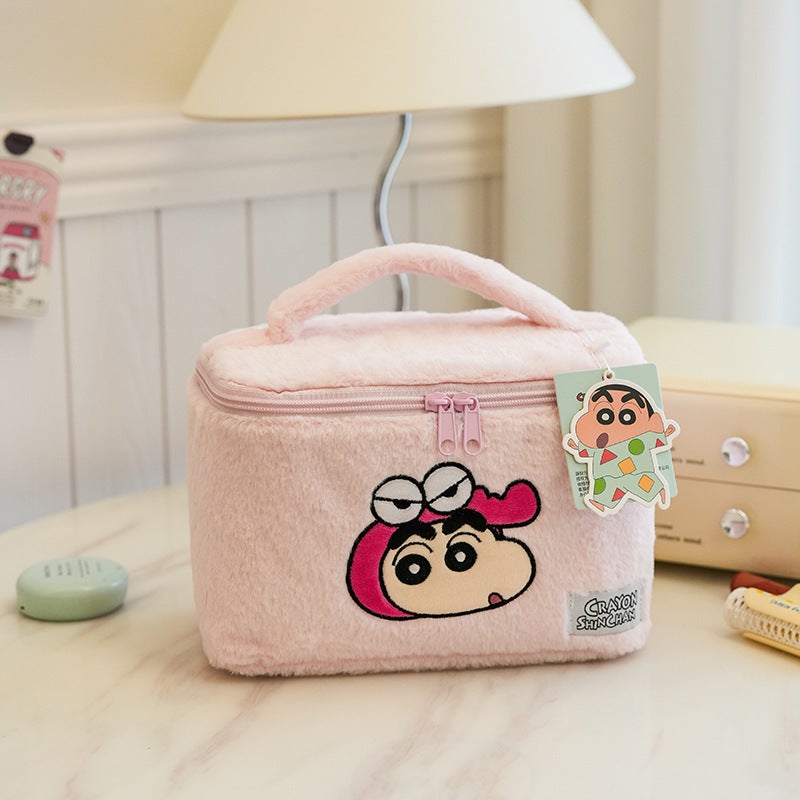 Canvas Makeup Bag: Crayon Shin-Pink, Durable Canvas Material - Large Capacity, Cute Cartoon Design for Students, Adults, Daily Use and Travel - Image 1