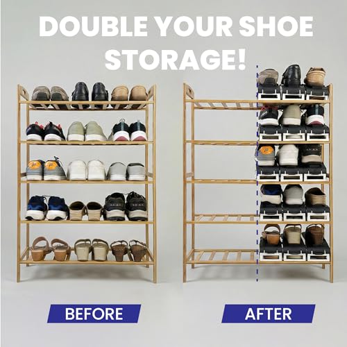 Aditya polymers (Pack of 6 pcs. - Adjustable Shoe Organizers/Organiser/Shoe Shelf/Rack/Slots/holders/Space Saver/double deck/layer/Storage Cum Organizer - Red & White Combo, Plastic, Cm - Image 3