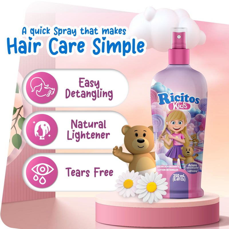 Grisi Ricitos Kids Chamomile Hair Lotion Leave-In Detangler, Natural Lightening Spray for Girls, Gentle Paraben-Free Formula for Easy Brushing, Knot-Free Hair, Soft Texture and Shine, 8.4 Fl Oz, Pack of 3 - Image 3