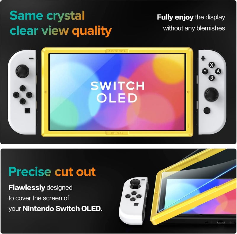 إيفولير حماية الشاشة ، عبوة مكونة من 4 قطع، متوافقة مع نموذج Nintendo Switch OLED 7'' لعام 2021، مزودة بأداة تحديد المواقع، فيلم حماية من الزجاج المقسى - خالٍ من الفقاعات الهوائية، قوة تحمل عالية جدًا (9H). - Image 5