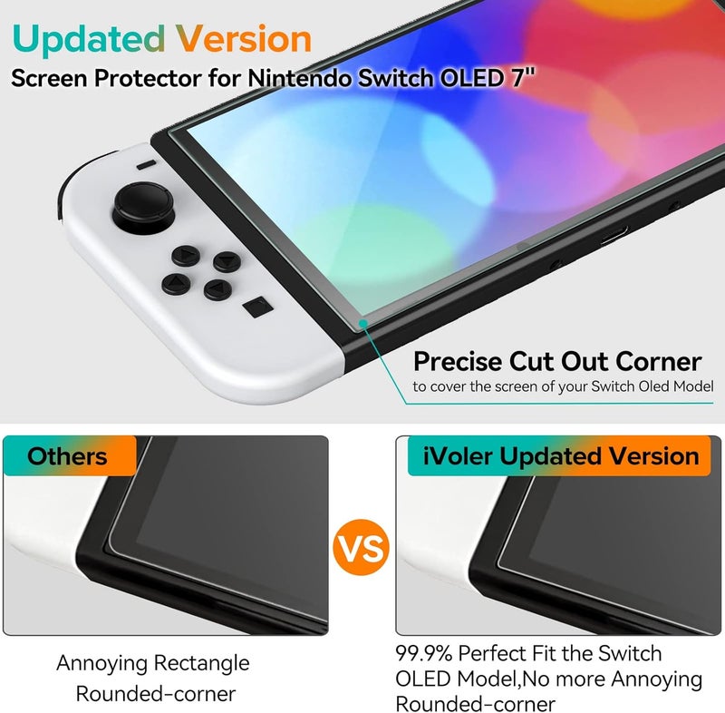 إيفولير حماية الشاشة ، عبوة مكونة من 4 قطع، متوافقة مع نموذج Nintendo Switch OLED 7'' لعام 2021، مزودة بأداة تحديد المواقع، فيلم حماية من الزجاج المقسى - خالٍ من الفقاعات الهوائية، قوة تحمل عالية جدًا (9H). - Image 3