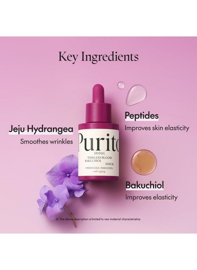 PURITO - Seoul Timeless Bloom Bakuchiol Serum Korean Jeju Hydrangea For Sensitive Skin Ampoule Fine Line Reduction Anti Aging Facial Serum For Face Kbeauty 30Ml 1Fl.Oz - Image 1