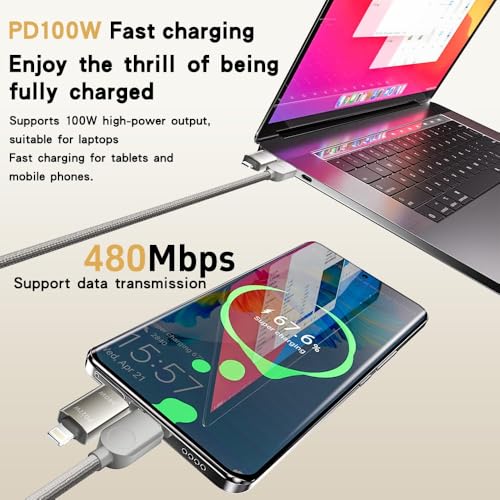 Mizi 240W Magnetic USB C Cable [AUTOMATIC COILED], 4-in-1 Multi Charging Cable (1.2M), USB A/C to C/L, Fast Charger for iPhone 16/15/14 Pro Max, MacBook, iPad, Samsung S24 & More - Grey - Image 5