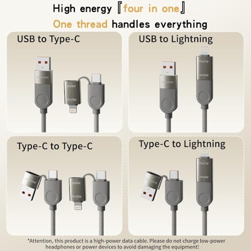 Mizi 240W Magnetic USB C Cable [AUTOMATIC COILED], 4-in-1 Multi Charging Cable (1.2M), USB A/C to C/L, Fast Charger for iPhone 16/15/14 Pro Max, MacBook, iPad, Samsung S24 & More - Grey - Image 2