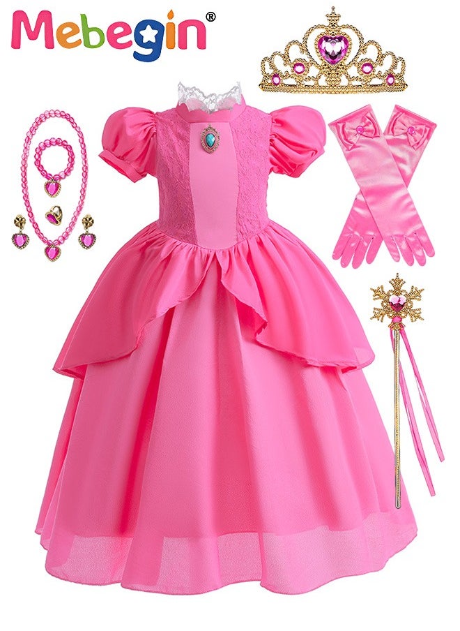 MEBEGIN Princess Dress Set with 7 PCS Accessaries, Gorgeous Princess Costume with Puff Sleeves, Elegant Princess Dress Up Costume for Girls, Great for Fancy Dress Parties, Birthdays, Prom Outfits and Cosplay Activities  - Image 1
