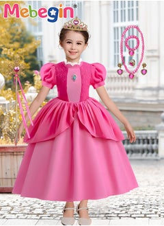MEBEGIN Princess Dress Set with 7 PCS Accessaries, Gorgeous Princess Costume with Puff Sleeves, Elegant Princess Dress Up Costume for Girls, Great for Fancy Dress Parties, Birthdays, Prom Outfits and Cosplay Activities  - Image 2