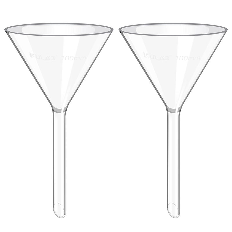 ULAB Scientific 100mm Glass Funnels, Short Stem Diameter 13mm, 3.3 Borosilicate Glass, Heavy Wall, Pack of 2, UGF1010 - Image 2