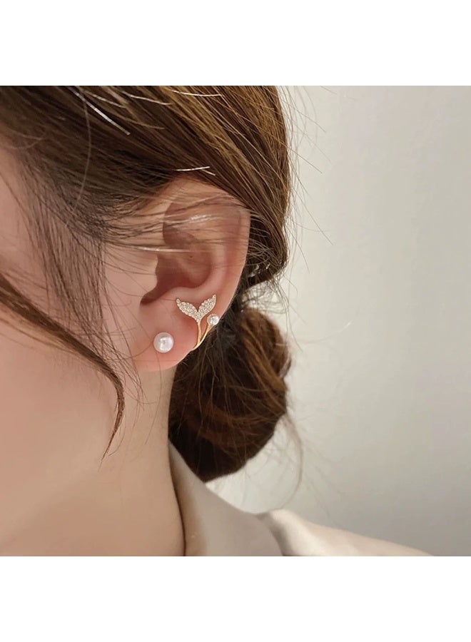 Gold Plated Elegant Mermaid Tail Pearl Earrings - Image 3