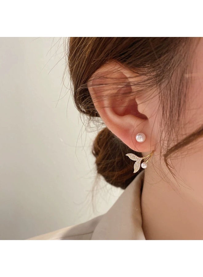 Gold Plated Elegant Mermaid Tail Pearl Earrings - Image 2