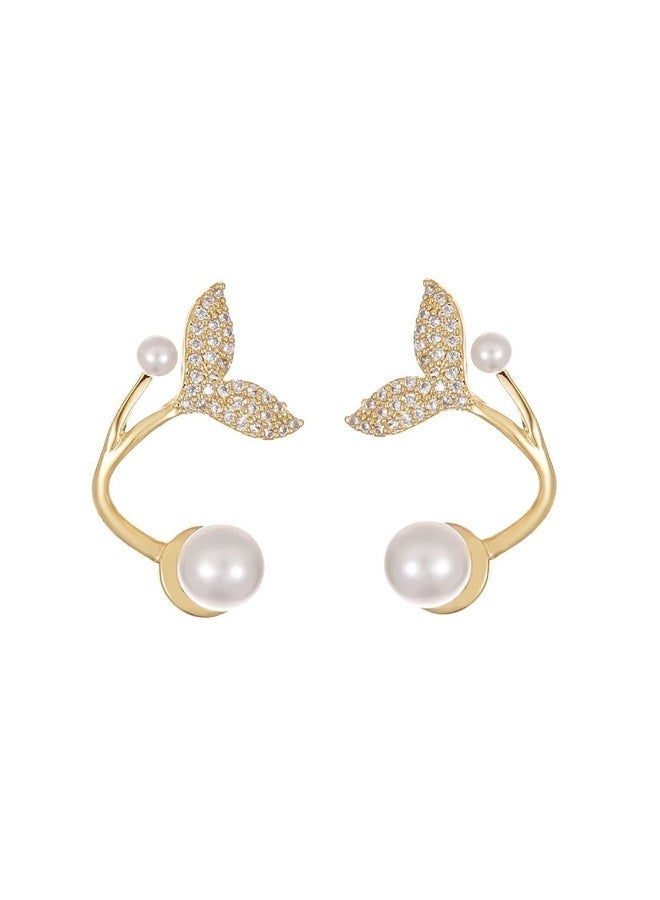 Gold Plated Elegant Mermaid Tail Pearl Earrings - Image 1
