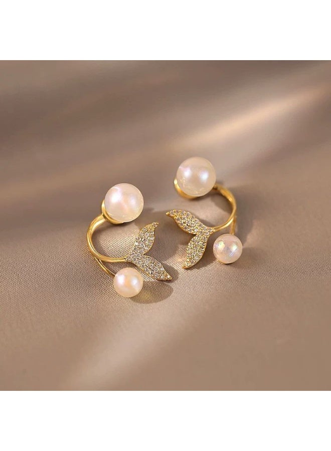 Gold Plated Elegant Mermaid Tail Pearl Earrings - Image 4