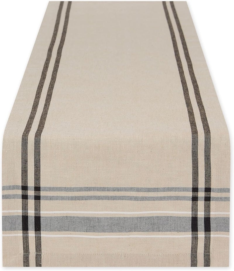 DII 100% Cotton, Machine Washable, Everyday French Stripe Kitchen Table Runner For Dinner Parties, Events, Decor 14x72" - Black - Image 1