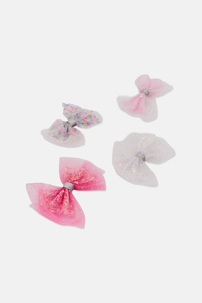 Expressions Kids Girl 4 Pieces Sequined Hair Bow Clips, Multicolor - Image 3