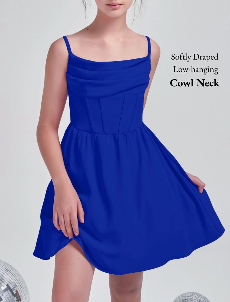 EXARUS Girls Summer Easter Dress Tween Party Dance Spaghetti Strap Birthday Cocktail Teen Junior Wedding HOCO Ruffle Mini Elegant Dresses Royal Blue 12 Years - Image 2