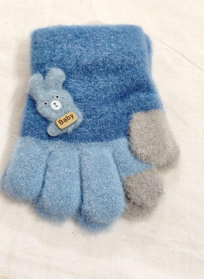 BriKSHi Baby Winter Warm Gloves Soft Plush Fleece Mittens with Cute Bunny Patch, Thick Thermal Hand Gloves for Newborn Infant Toddler, Blue (Set Of 1)||L502 - Image 3