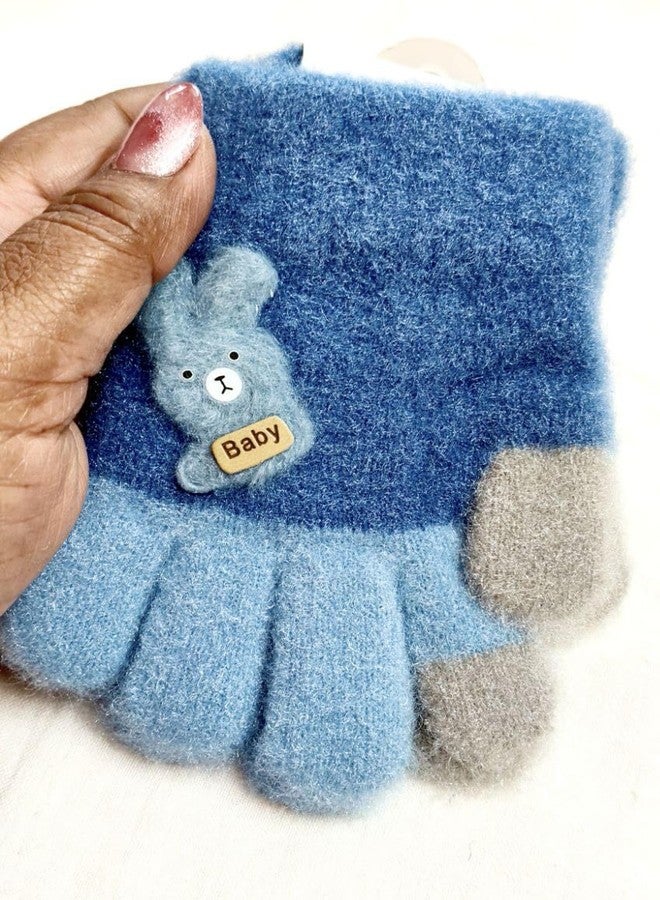 BriKSHi Baby Winter Warm Gloves Soft Plush Fleece Mittens with Cute Bunny Patch, Thick Thermal Hand Gloves for Newborn Infant Toddler, Blue (Set Of 1)||L502 - Image 2