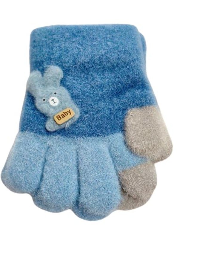 BriKSHi Baby Winter Warm Gloves Soft Plush Fleece Mittens with Cute Bunny Patch, Thick Thermal Hand Gloves for Newborn Infant Toddler, Blue (Set Of 1)||L502 - Image 1