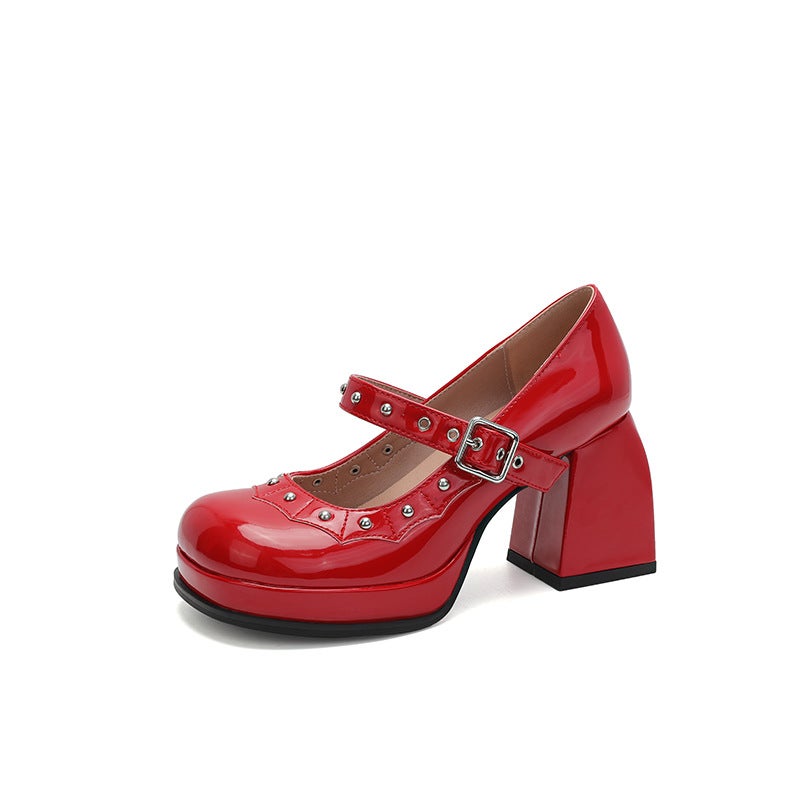 2025 Summer Supply Fashion Thick-Soled High-Heeled Shoes 33-43 Large And Small Sizes Buckle Strap Rivet Pumps - Image 1
