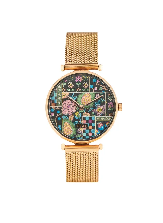 Chumbak Teal by Chumbak Jungle Jumble Watch | Metal Mesh Strap - Black