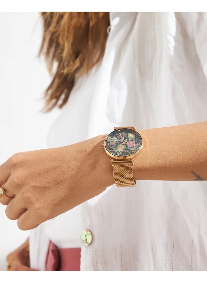 Chumbak Teal by Chumbak Jungle Jumble Watch | Metal Mesh Strap - Black