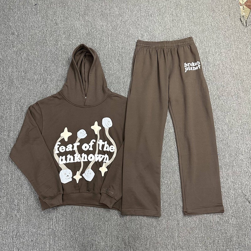 Broken Planet Casual Hoodie  Sweatpants Set AWTZ107 Brown 