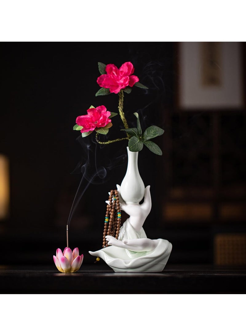 SYOSI Ceramic Incense Burner Lotus Shaped Incense Holder for Stick Buddha's Hand Flower Vase Statue Suitable for Decoration in Living Rooms Bedrooms Studies Balconies Offices Lounges Tea Rooms  - Image 2