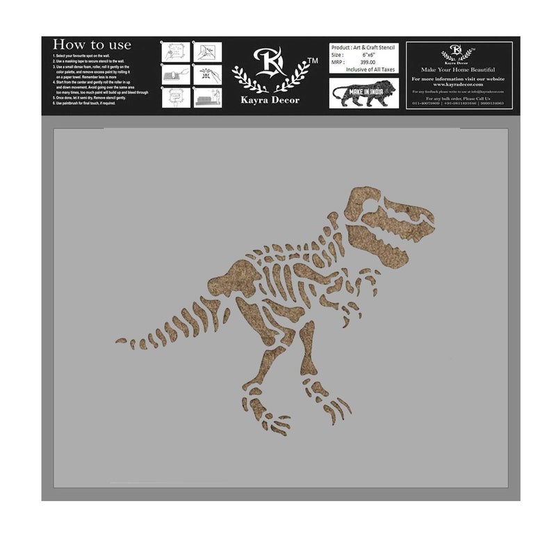 Kayra Decor Kayra Decor Reusable Tyrannosaurus Dinosaur Skeleton Stencil Painting Stencils for Art and Craft,Painting Canvas Art,T-Shirt, Cookie & Cake Decoration,Drawing Stencils for Kids, 6"x 6" (Pack of 1) - Image 1