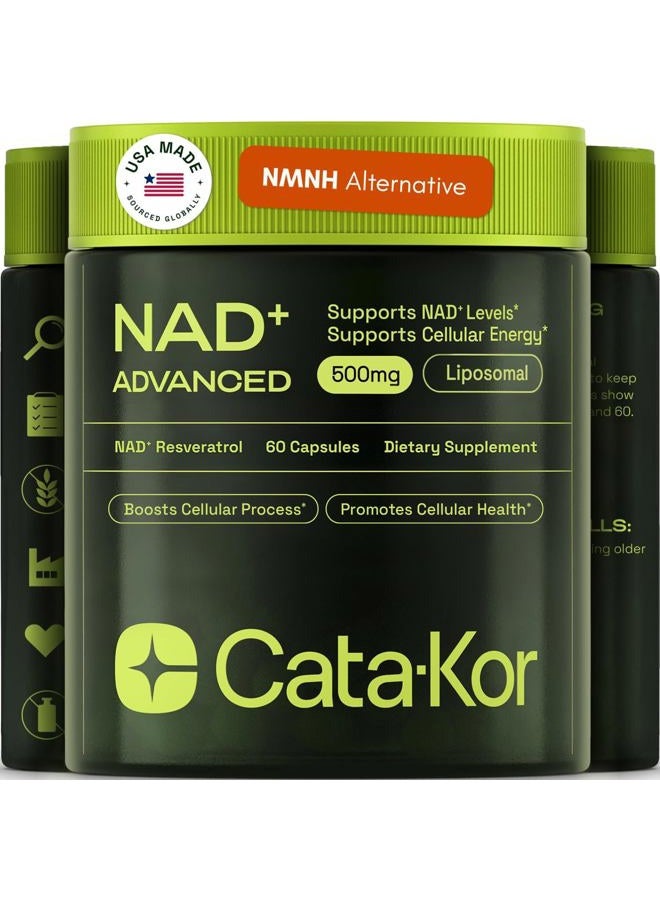 Cata-Kor NMNH Supplement Alternative – Liposomal NAD + Resveratrol – 30-Day Supply – High Purity NAD Supplement for Energy & Healthy Aging – 60 Capsules - Image 1