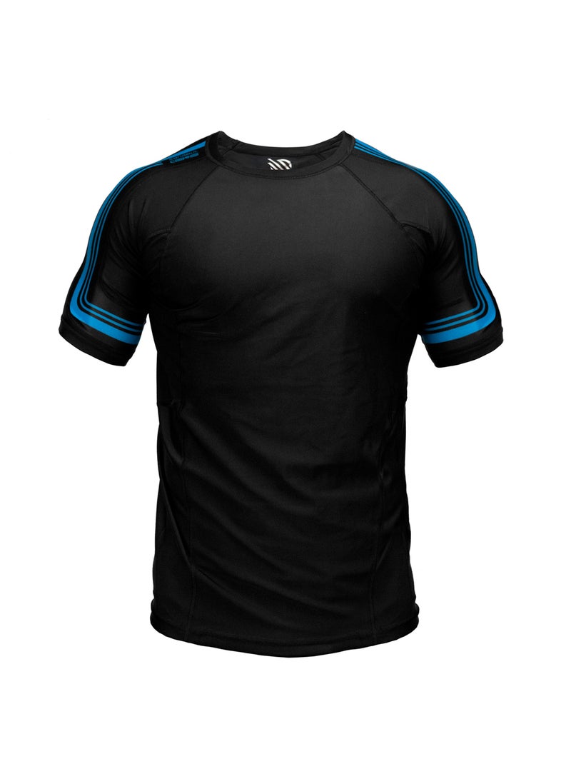 Sanabul Core Short Sleeve Rash Guard – Quick Dry Compression Shirt for Men, 2X-Large, Black with Blue Stripes - Image 1