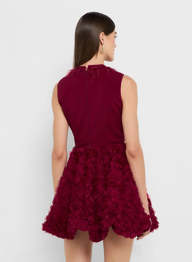 Ginger Boutique eclat luxe mock neck dress with tulle skater hem