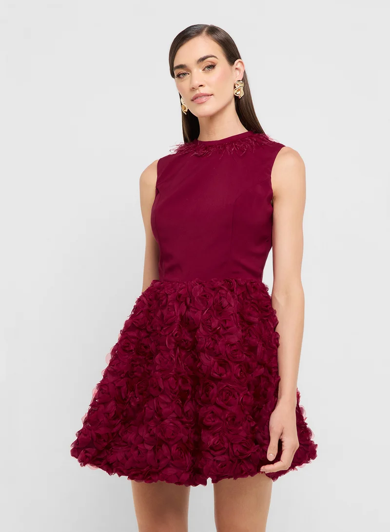 Ginger Boutique eclat luxe mock neck dress with tulle skater hem