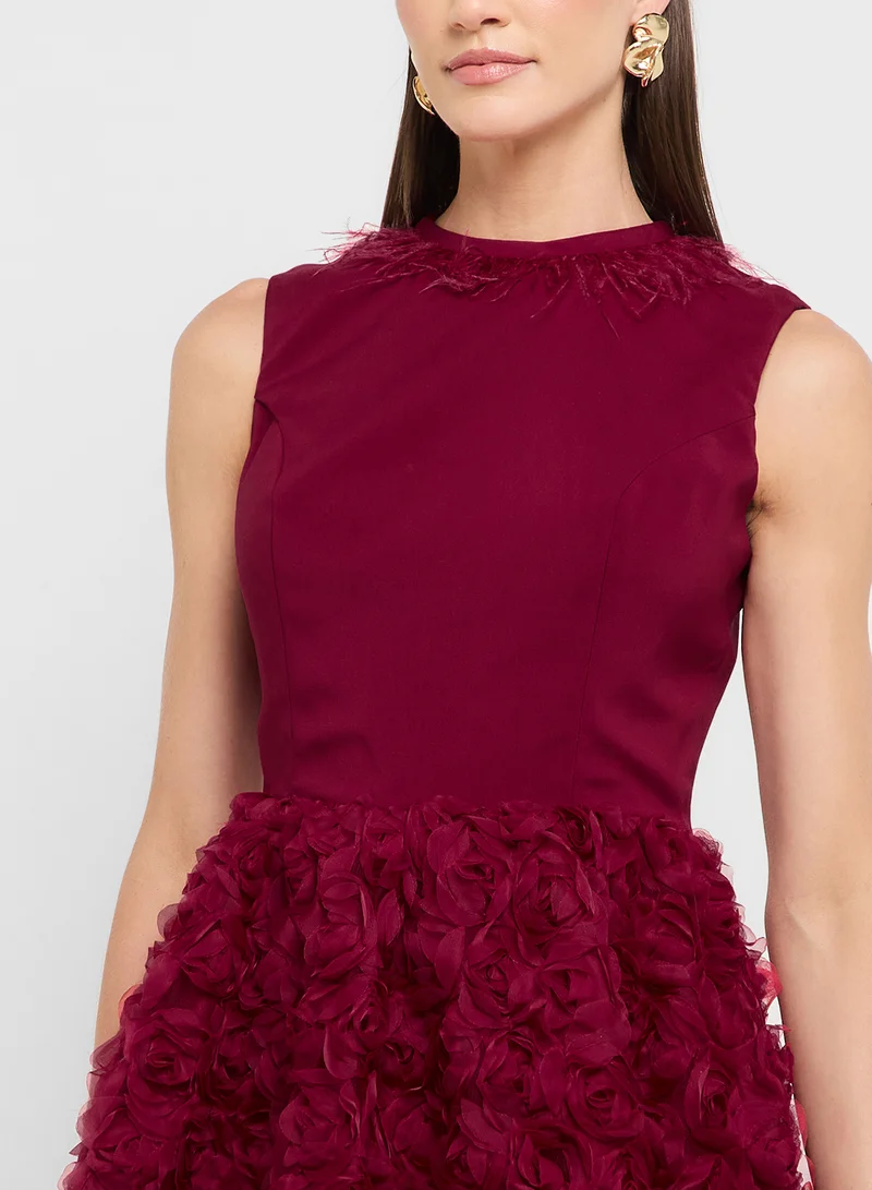 Ginger Boutique eclat luxe mock neck dress with tulle skater hem