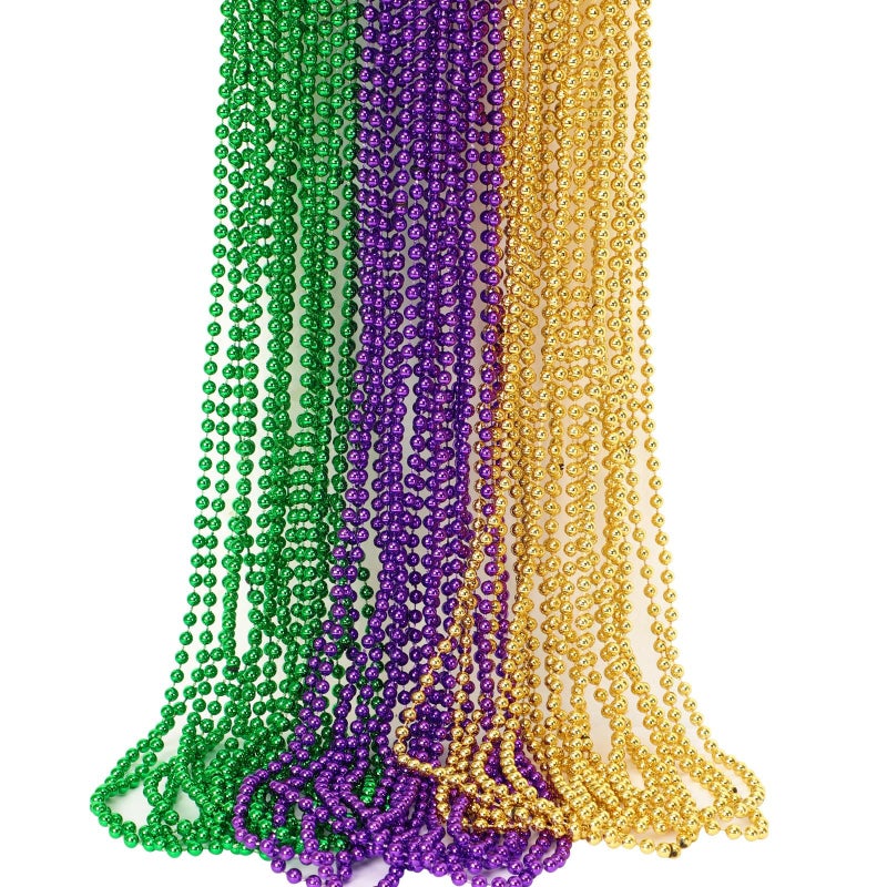 JULBEAR Bulk Mardi Gras Beads Necklaces 30pcs Carnival Purple Green Gold Metallic Bead Necklace for Mardi Gras Halloween Holiday Party Favors Carnival Decorations Masquerade Parties Accessories - Image 2