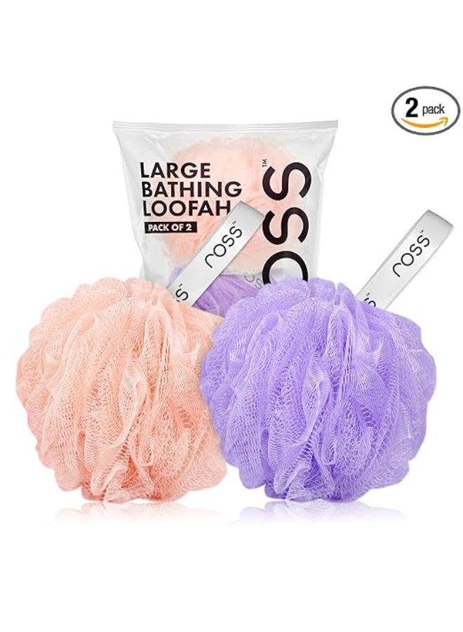 Ross Large Bath Loofah Sponge Scrubber Exfoliator for High Lather Cleansing (Peach and Purple) - Image 1