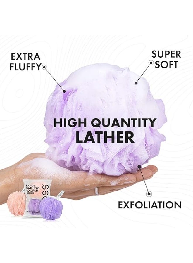 Ross Large Bath Loofah Sponge Scrubber Exfoliator for High Lather Cleansing (Peach and Purple) - Image 4