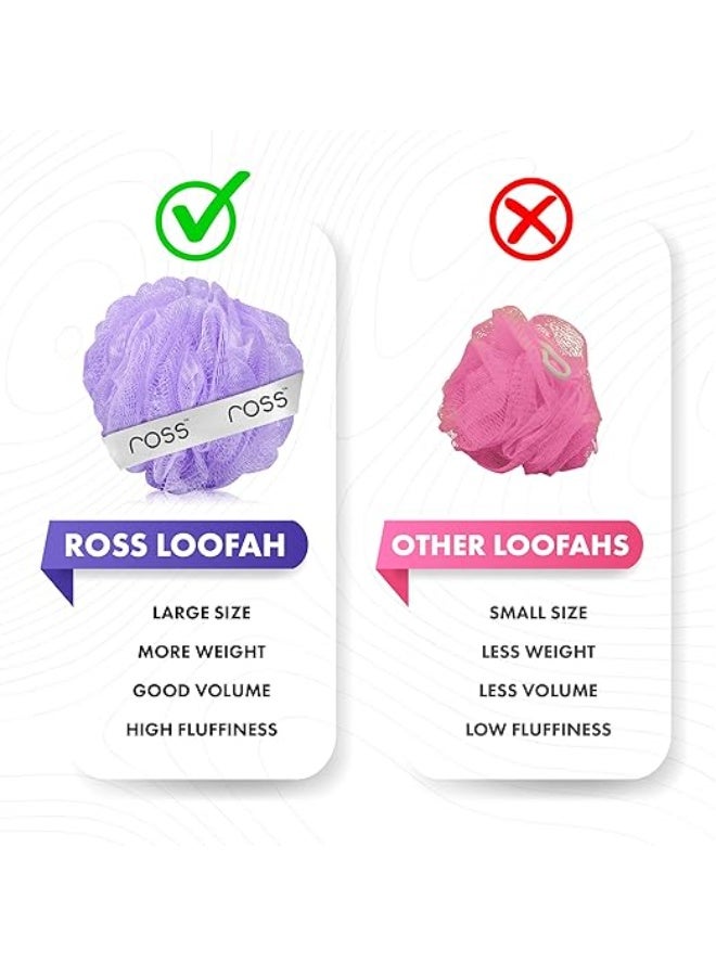 Ross Large Bath Loofah Sponge Scrubber Exfoliator for High Lather Cleansing (Peach and Purple) - Image 3