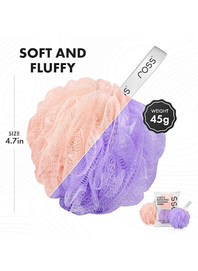 Ross Large Bath Loofah Sponge Scrubber Exfoliator for High Lather Cleansing (Peach and Purple) - Image 2