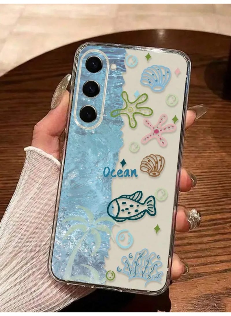 شي إن قطعة واحدة غطاء هاتف شفاف سميك من البلاستيك المقاوم للصدمات مطبوع بغطاء البحر متوافق مع سامسونج جلاكسي اس 23 - Image 1