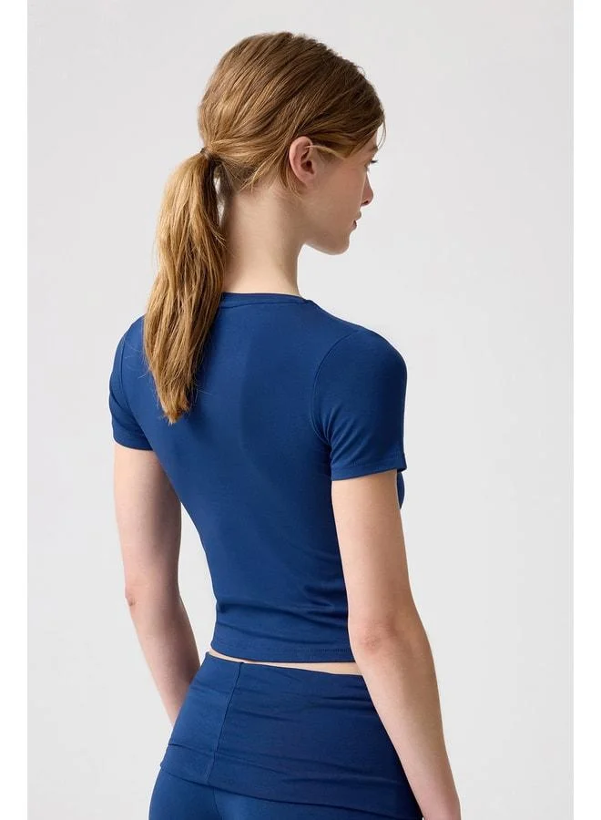 Los Ojos x Melody Navy Blue Body-Fitting Short T-Shirt.