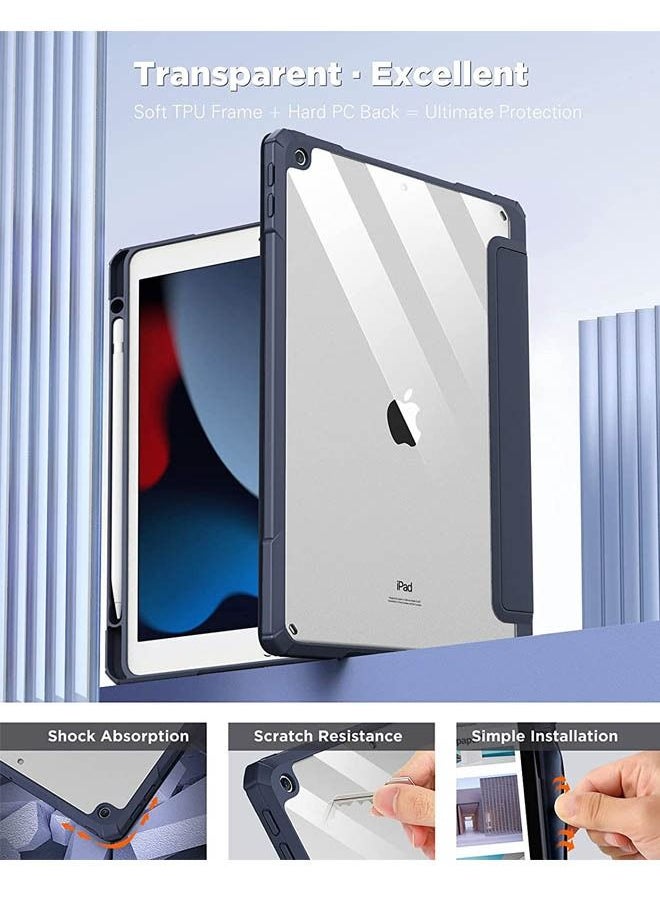 Rock Pow - Protective Case Cover For Apple iPad 10.2 inch (2021/2020/2019) Generation with Pencil Holder, [Support Apple Pencil Charging and Touch ID], Clear Transparent Case with Auto Wake/Sleep,Blue - Image 1