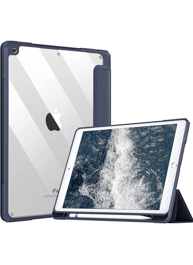 Rock Pow - Protective Case Cover For Apple iPad 10.2 inch (2021/2020/2019) Generation with Pencil Holder, [Support Apple Pencil Charging and Touch ID], Clear Transparent Case with Auto Wake/Sleep,Blue - Image 1