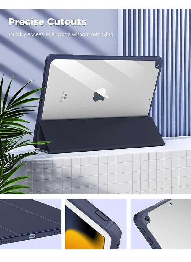 Rock Pow - Protective Case Cover For Apple iPad 10.2 inch (2021/2020/2019) Generation with Pencil Holder, [Support Apple Pencil Charging and Touch ID], Clear Transparent Case with Auto Wake/Sleep,Blue - Image 1