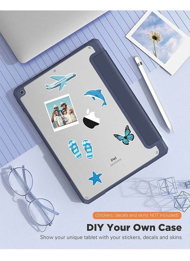 Rock Pow - Protective Case Cover For Apple iPad 10.2 inch (2021/2020/2019) Generation with Pencil Holder, [Support Apple Pencil Charging and Touch ID], Clear Transparent Case with Auto Wake/Sleep,Blue - Image 1