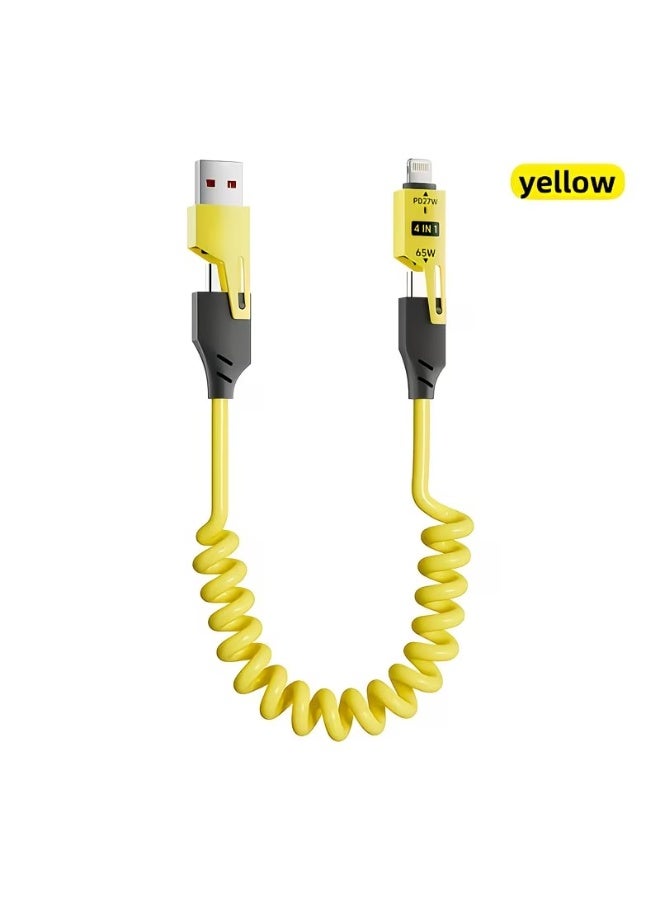 فوسيبورو كابل شحن سريع 4 في 1 للمركبة بزنبرك، أقصى قوة 65 واط، USB-C متعدد الوظائف، كابل بيانات عالي السرعة للشحن، شحن سريع لهواتف آيفون 16-5، لهواتف سامسونج S25/S24/S23 ألترا - Image 1