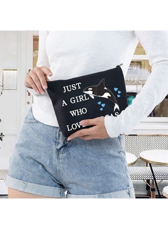 LEVLO Funny Killer Whale Cosmetic Bag Animal Lover Gift Just A Girl Who Loves Orcas Makeup Zipper Pouch Bag Orca Whale Lover Gift (Loves Orcas Black) - Image 5