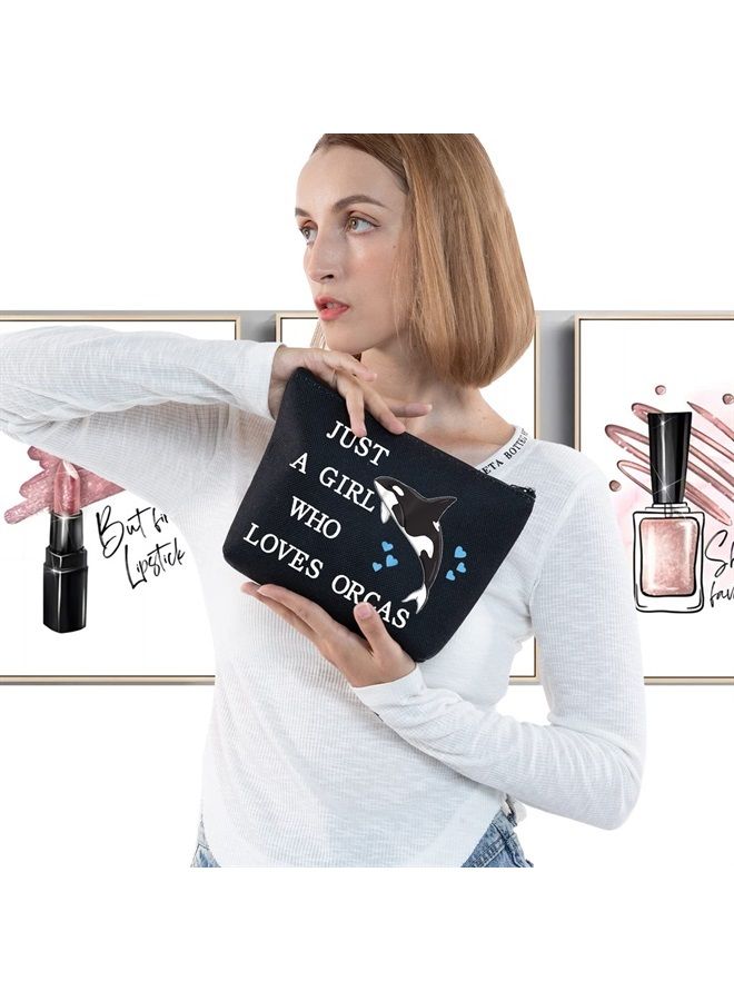 LEVLO Funny Killer Whale Cosmetic Bag Animal Lover Gift Just A Girl Who Loves Orcas Makeup Zipper Pouch Bag Orca Whale Lover Gift (Loves Orcas Black) - Image 3