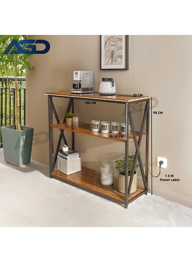AGD 3 Layer Charging Station Table with Storage Shelf and Power Outlet for Entryway Sofa, Entryway, Living Room - Image 3